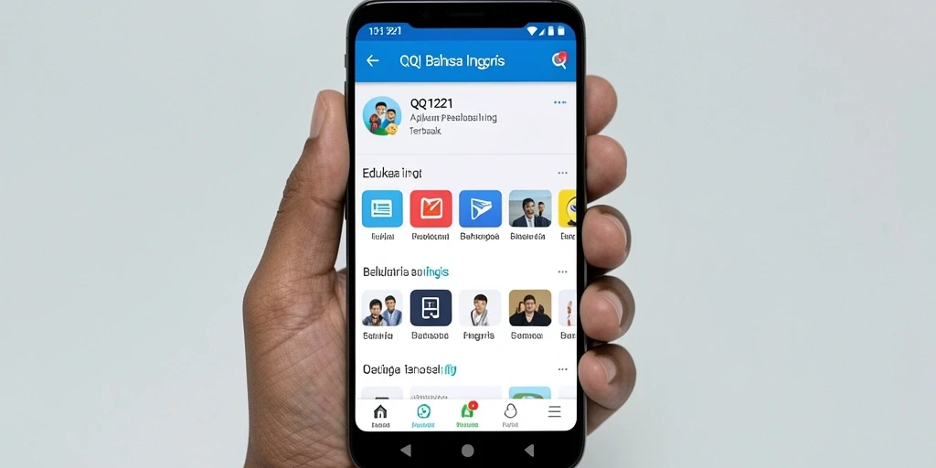 Antarmuka aplikasi QQ1221 yang interaktif untuk belajar Bahasa Inggris.