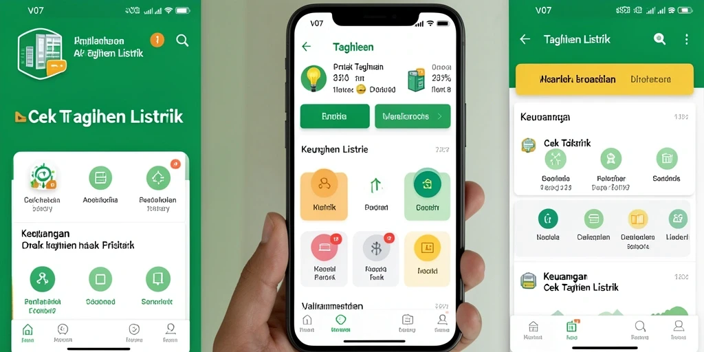 Screenshot antarmuka aplikasi V07 untuk cek tagihan listrik.